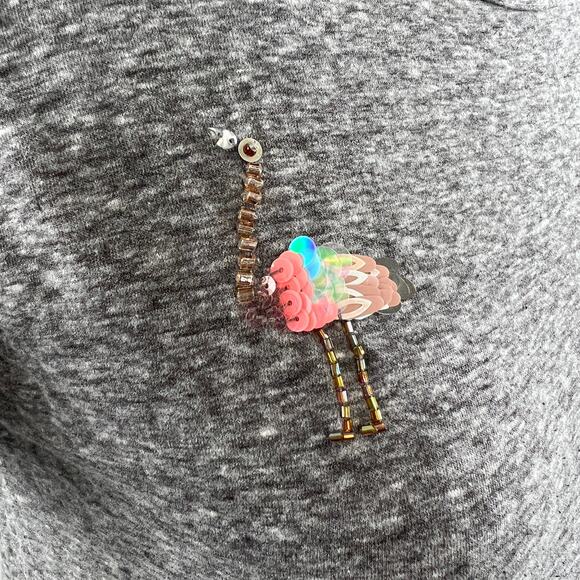 J Crew FLAMINGO Gray Short Sleeve Cotton Blend Embellished T-Shirt M Medium RARE - Picture 3 of 6